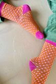 Polka Dot Scalloped Glitter Socks Orange Pink